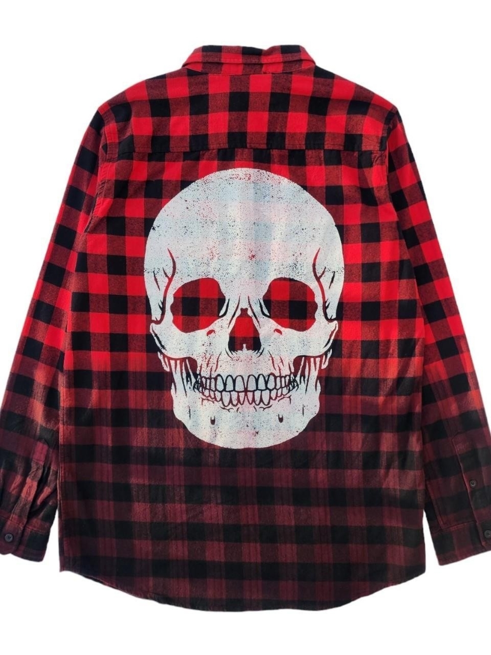 Iron Fist Red Buffalo Plaid Skull Back Flannel Shirt